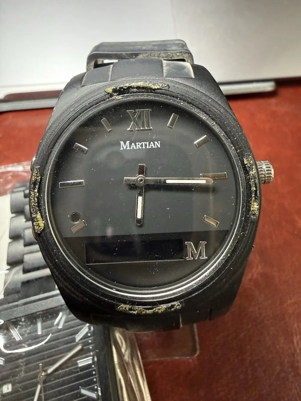 Martian Black Watch + Square Black Watch Lot of 2 Quartz Untested Parts Repair